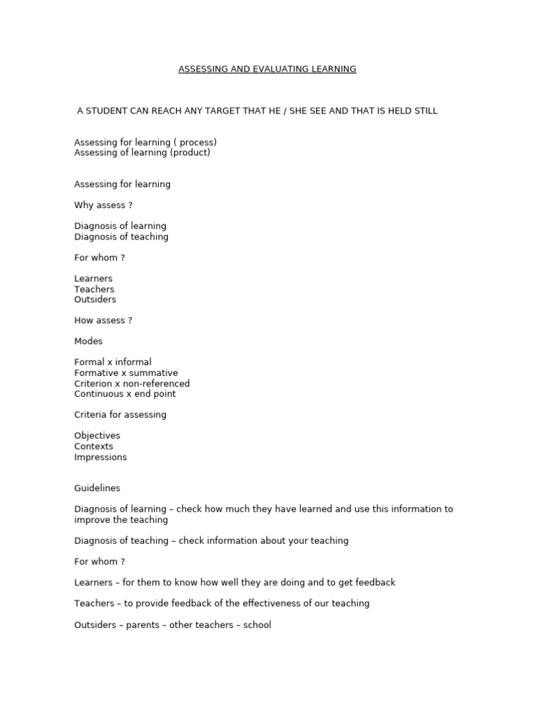 Assessing and Evaluating Learning | PDF