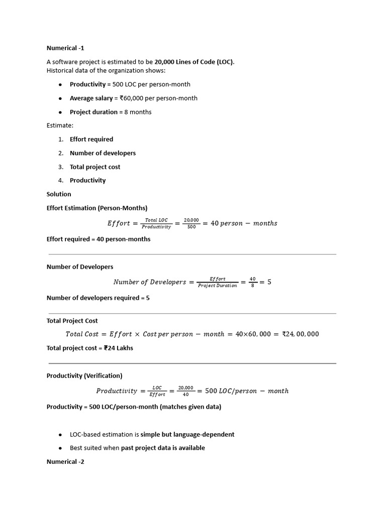 LOC Based Estimation Numericals | PDF | Software Engineering