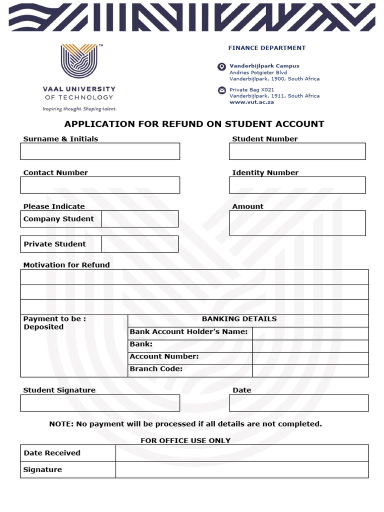 Vut Refund Form | PDF