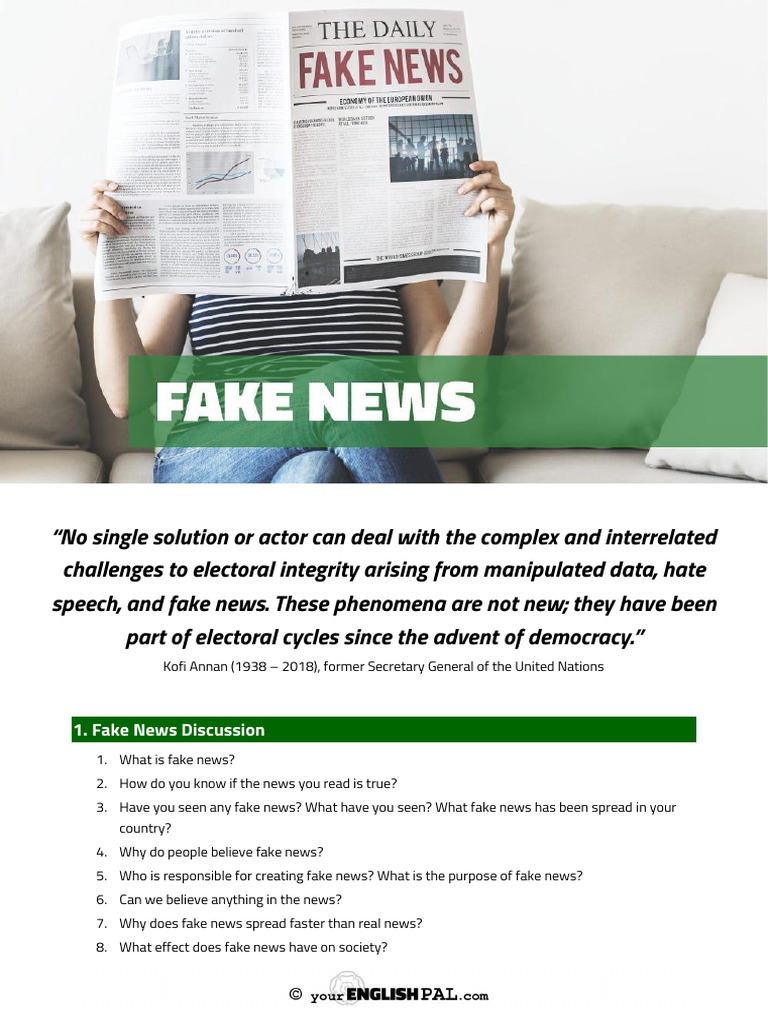 B2 Your English Pal ESL Lesson Plan Fake News Student v2 | PDF | Mass ...