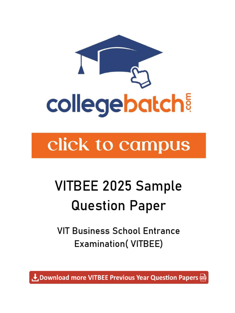 VITBEE 2025 Sample Question Paper | PDF