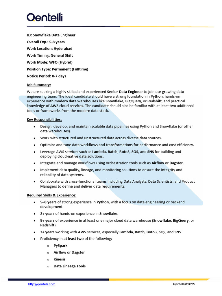 JD Snowflake Data Engineer | PDF | Cloud Computing | Information Retrieval