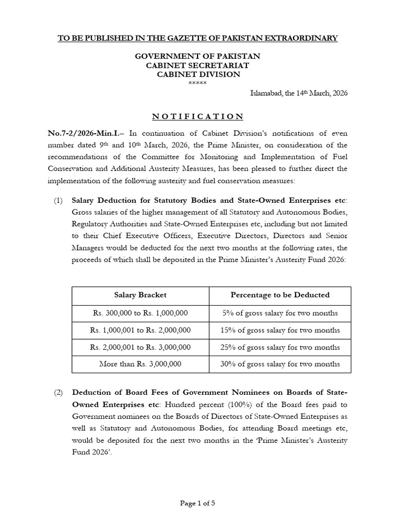 Notification Fuel Conservation and Austerity 14.3.260 | PDF | Islamabad ...