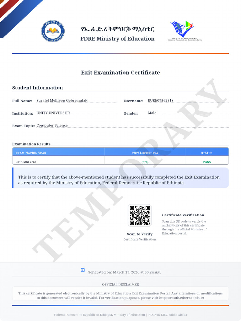 Exit Exam Result Euee07562318 2026-03-13 | PDF