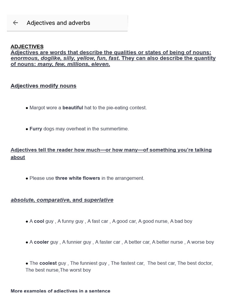 Adjectives and Adverbs | PDF | Adverb | Adjective
