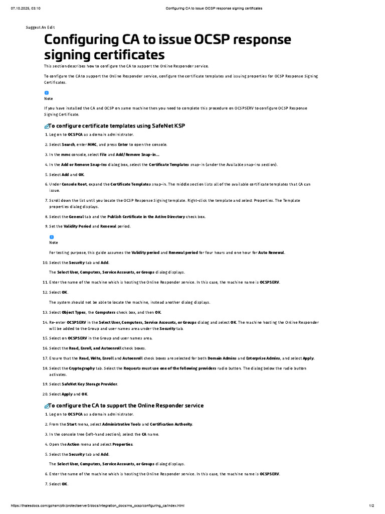 Configuring CA To Issue OCSP Response Signing Certificates | PDF ...