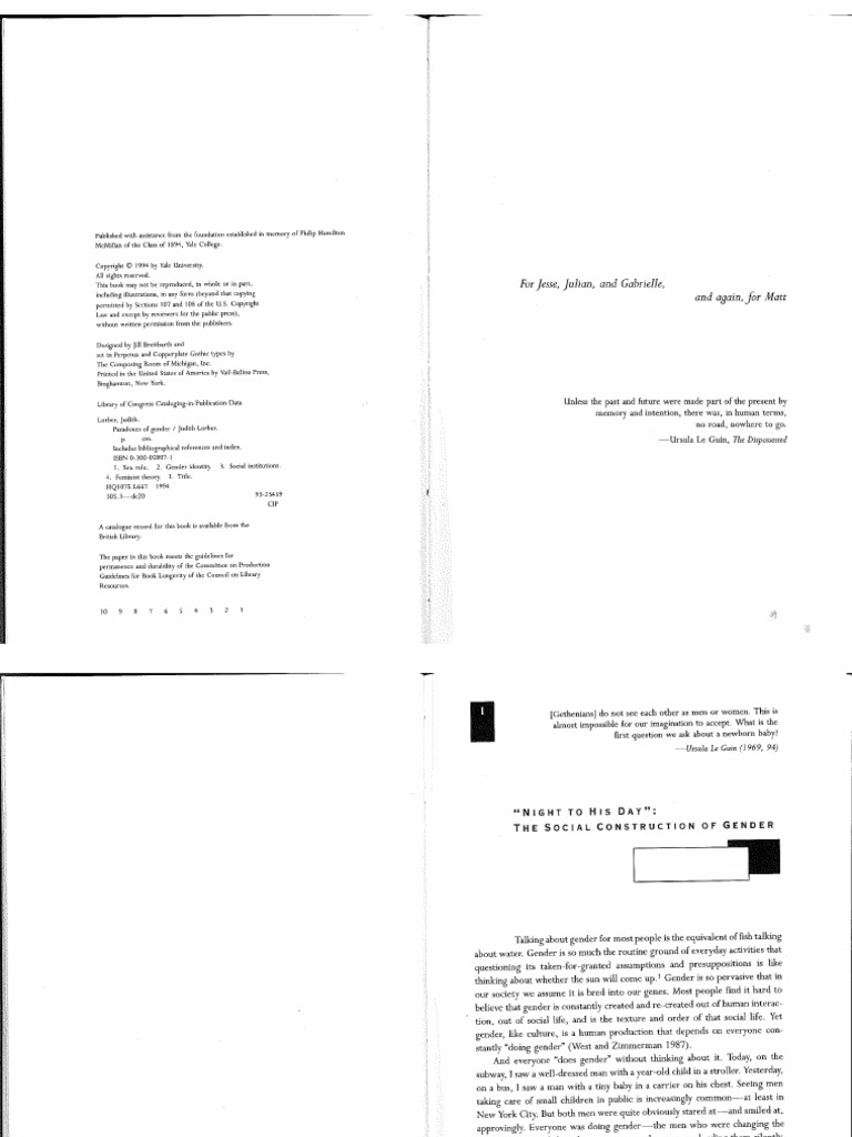 Lorber - The Social Construction of Gender | PDF