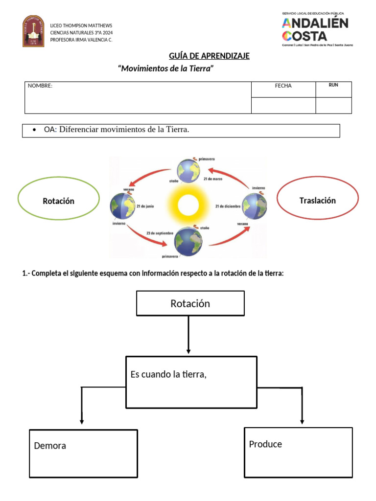 Guía Movimientos de La Tierra 3° Basico | PDF