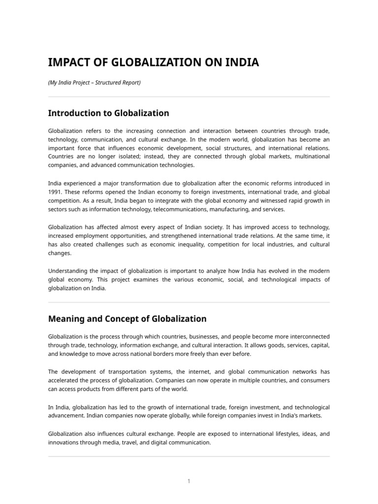 Impact of Globalization My India Project | PDF | Globalization ...