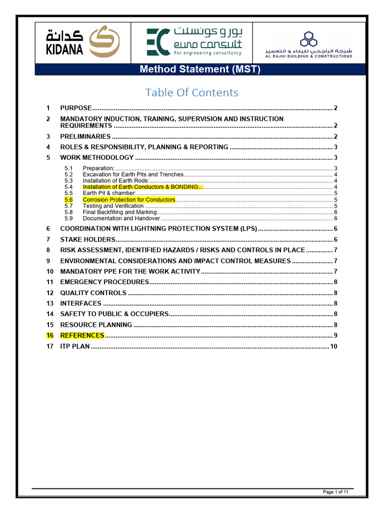 Method Statement - Earthing System Installation Updated-2.1 | PDF ...