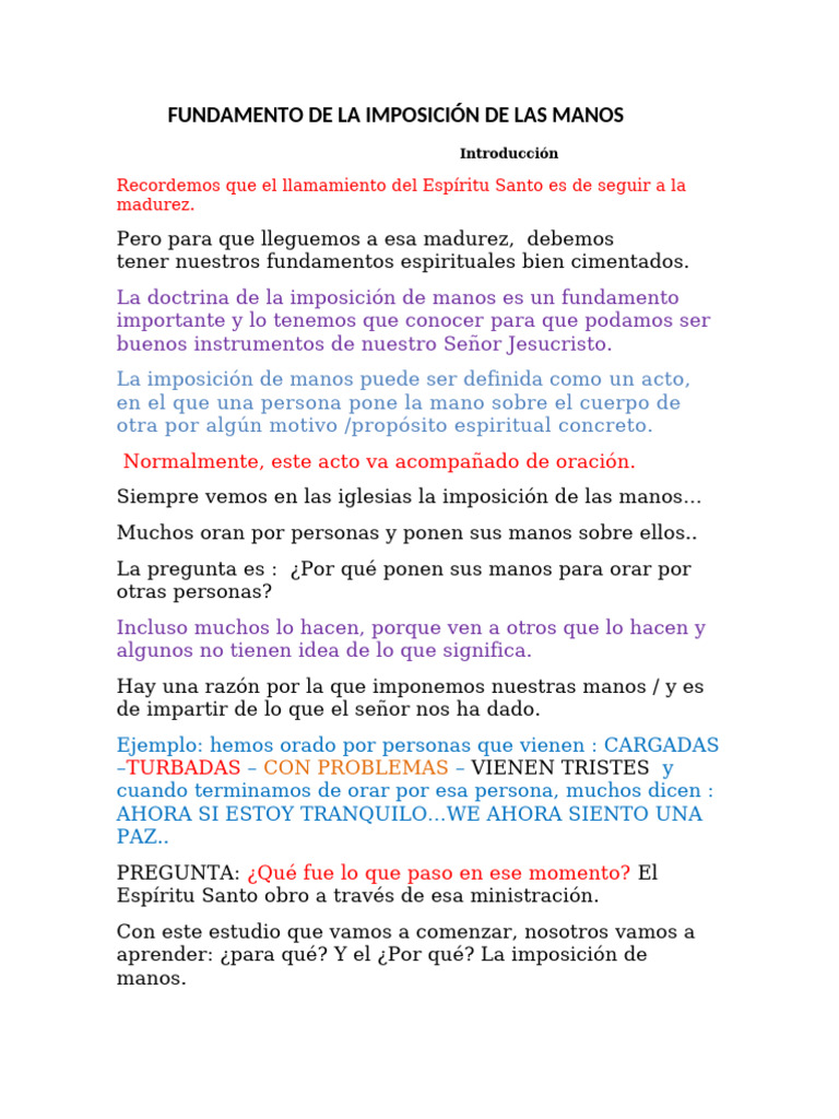 Fundamento Imposición de Las Manos | PDF | Cristo (título) | espíritu Santo