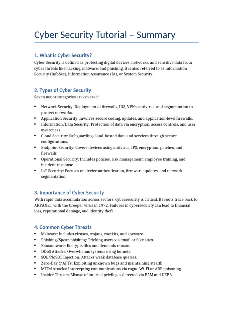 Cyber Security Tutorial Summary | PDF | Security | Computer Security