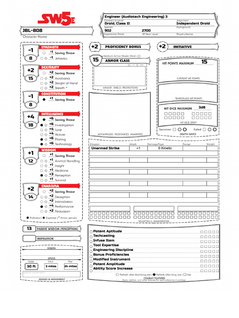 Print Character Sheet - SW5E | PDF | Role Playing Games