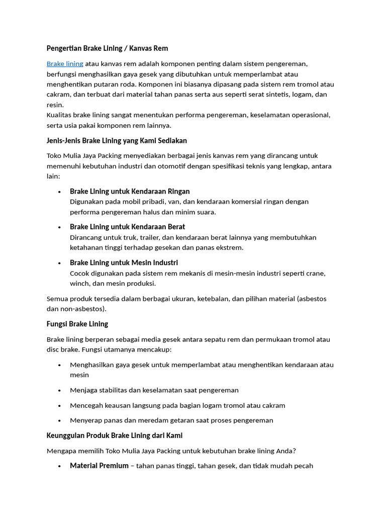Pengertian Brake Lining | PDF
