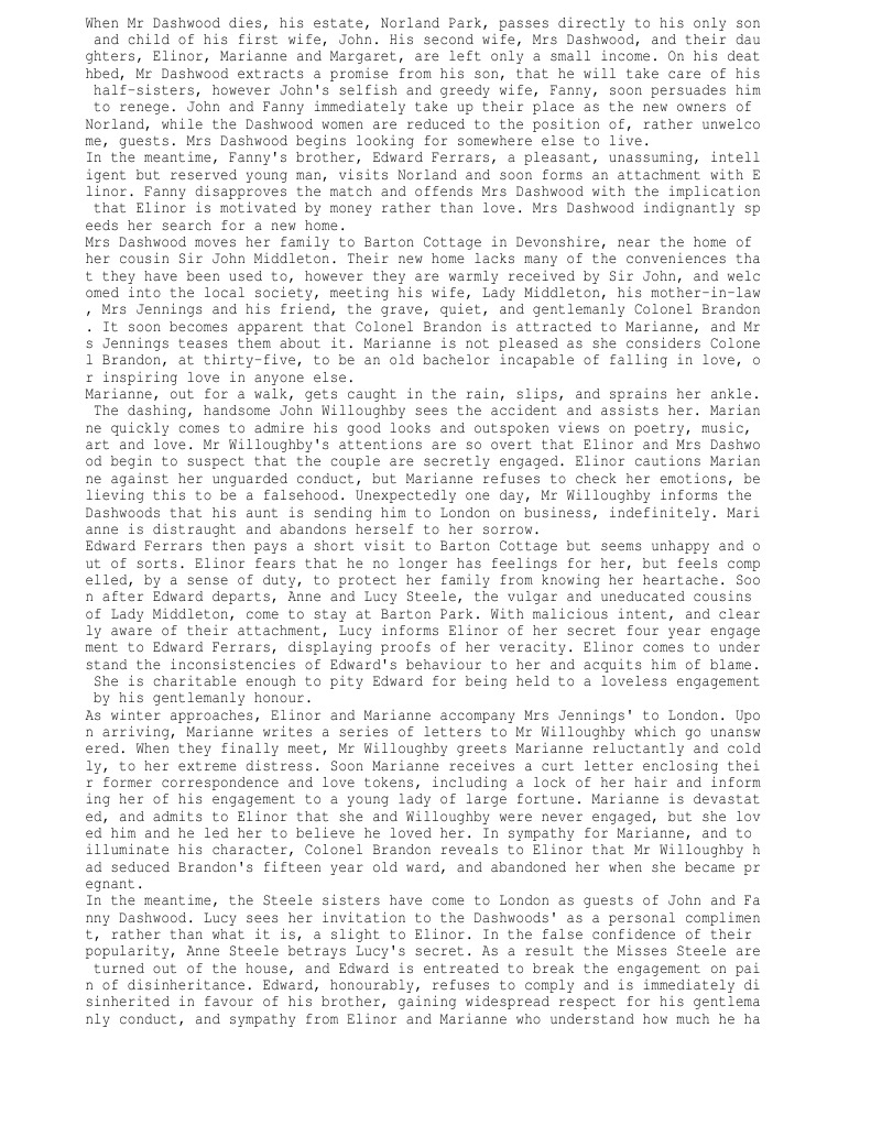 Sense and Sensibility Summary PDF Sense And Sensibility British