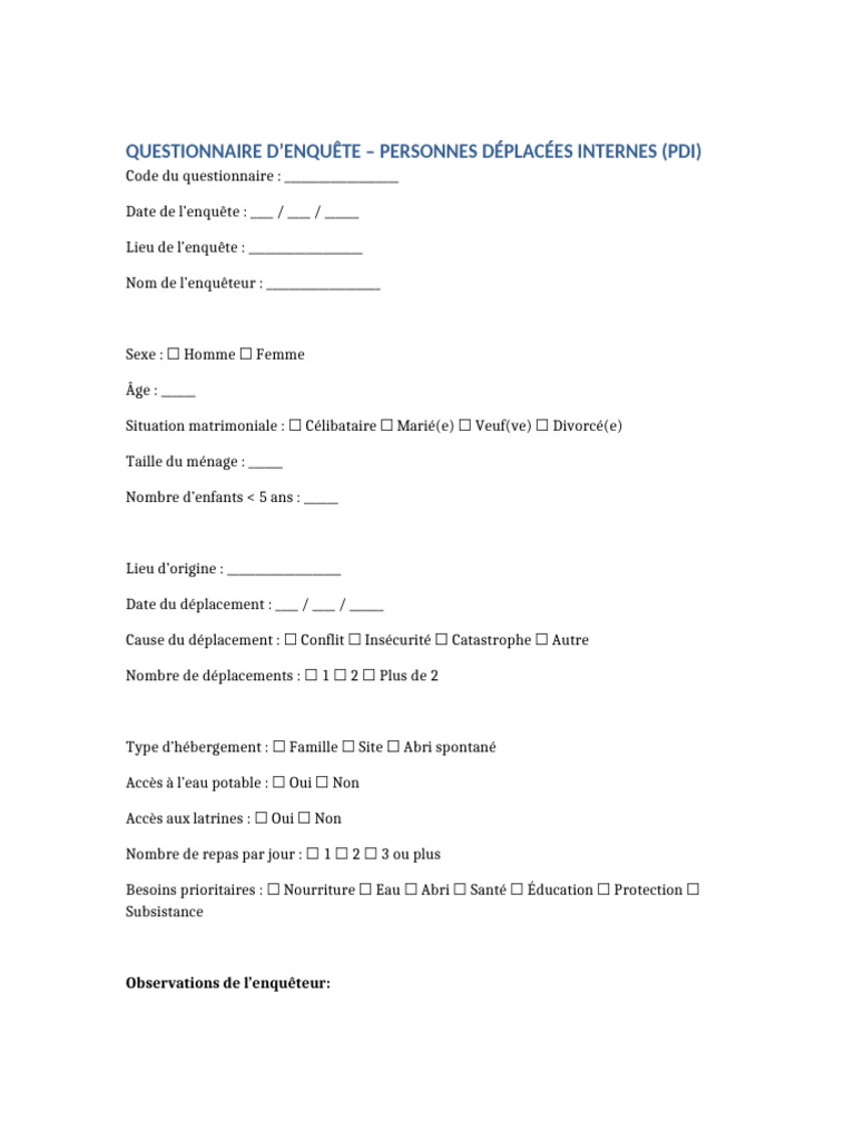 Questionnaire PDI Impression | PDF