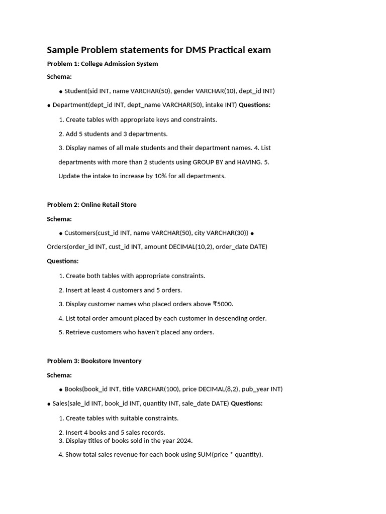DMS Sample Practical Statements | PDF | Information Retrieval | Data ...