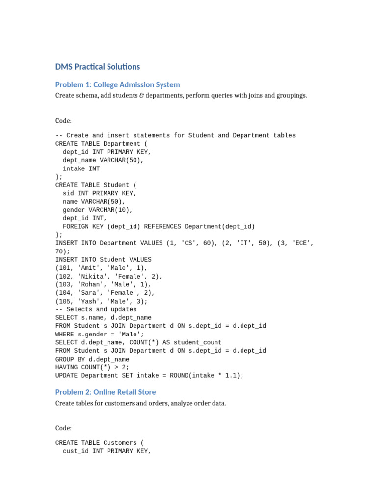 DMS Practical Solutions Part1 | PDF