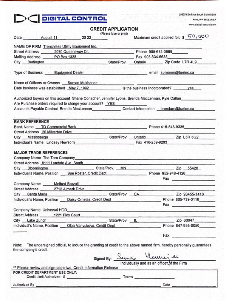 DCI Credit Application | PDF