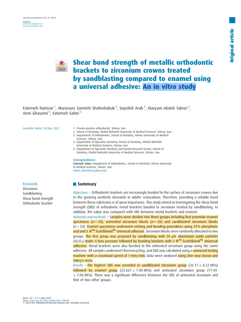 Shear Bond Strength of Metallic Orthodontic | PDF | Orthodontics ...