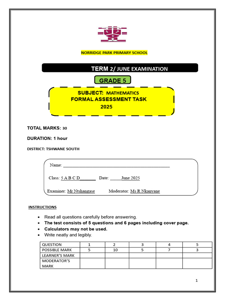 Maths Test Lo 2025 | PDF | Multiplication | Arithmetic