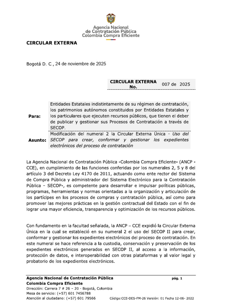 Circular Externa 007 de 2025 | PDF