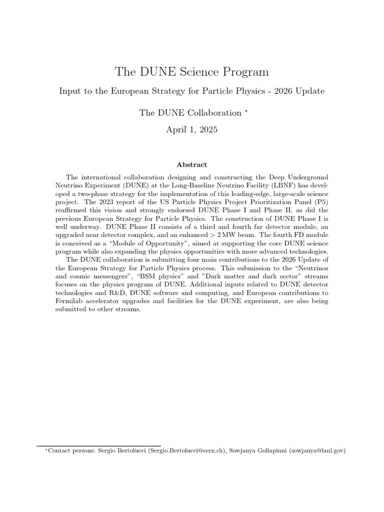 The Dune Science Programme - Paper | PDF | Neutrino | Physical Sciences