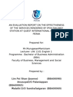 English AssignmentAN EVALUATION REPORT ON THE EFFECTIVENESS OF THE SERVICES RENDERED BY IPOH RAILWAY STATION AT QUEST INTERNATIONAL UNIVERSITY PERAK
