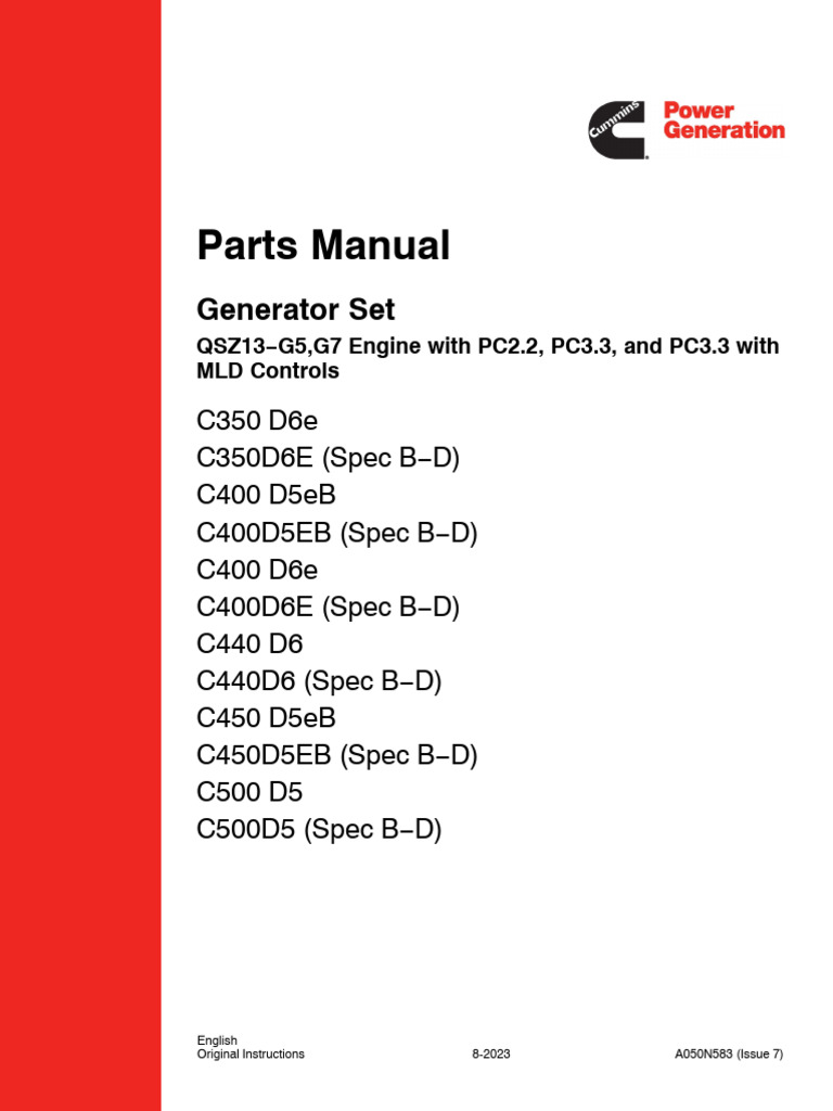 A050N583 - I7 - 202310 Parts Manual C500 D6B C350 A C500 | PDF | Mains ...