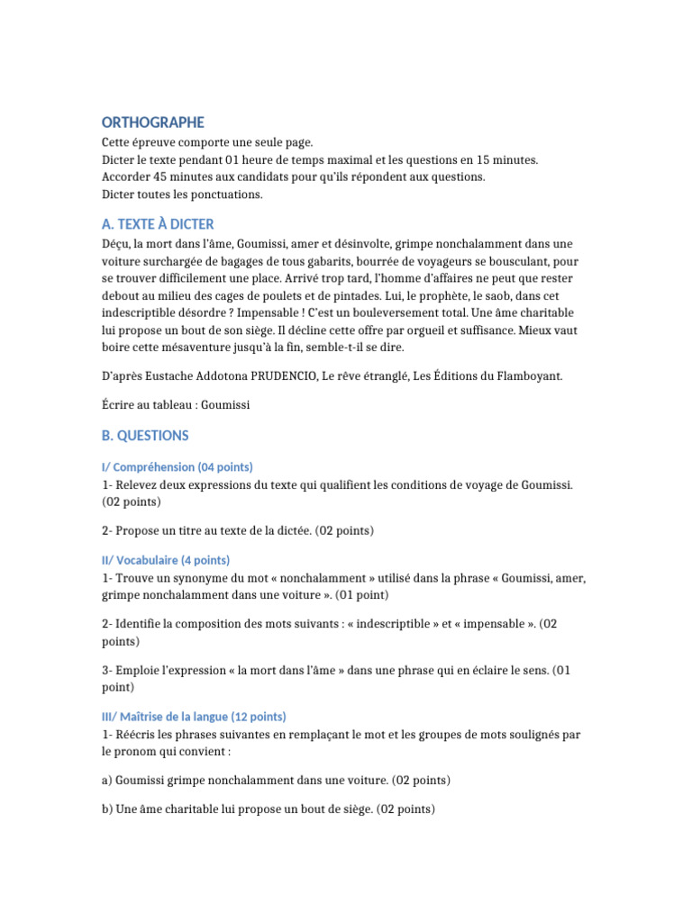 Dictee Orthographe | PDF