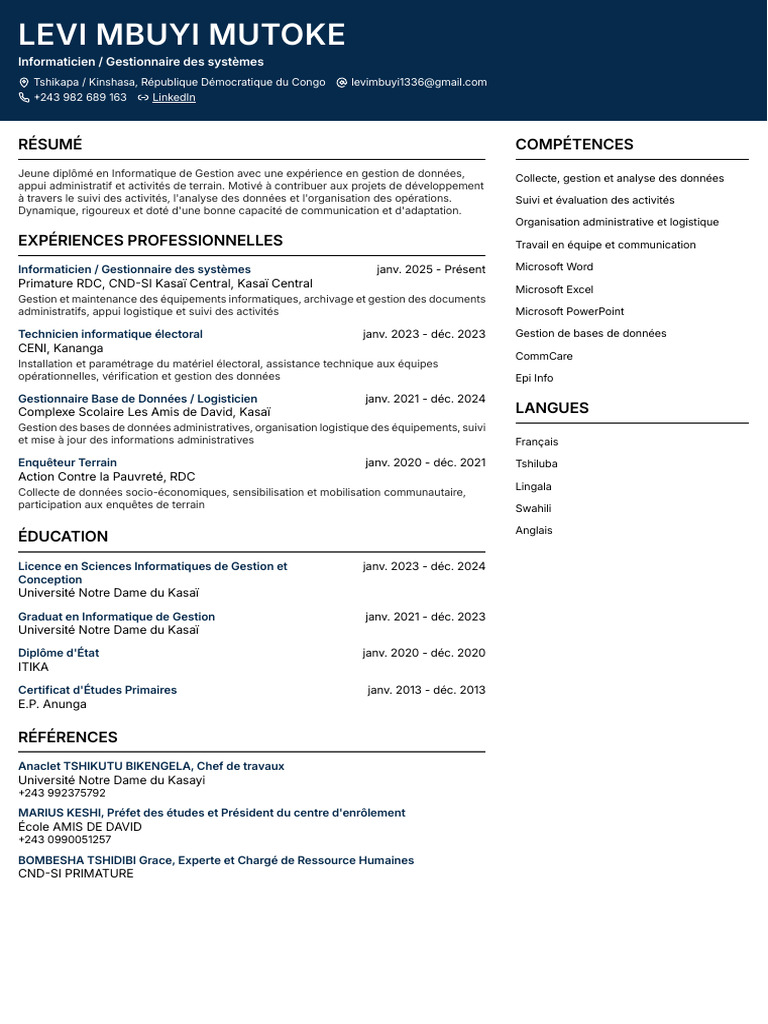 CV Psa Valide | PDF | République démocratique du Congo | Informatique