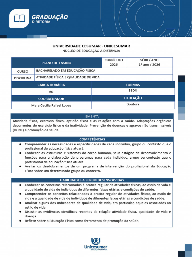 Universidade Cesumar - Unicesumar: Plano de Ensino | PDF | Educação ...