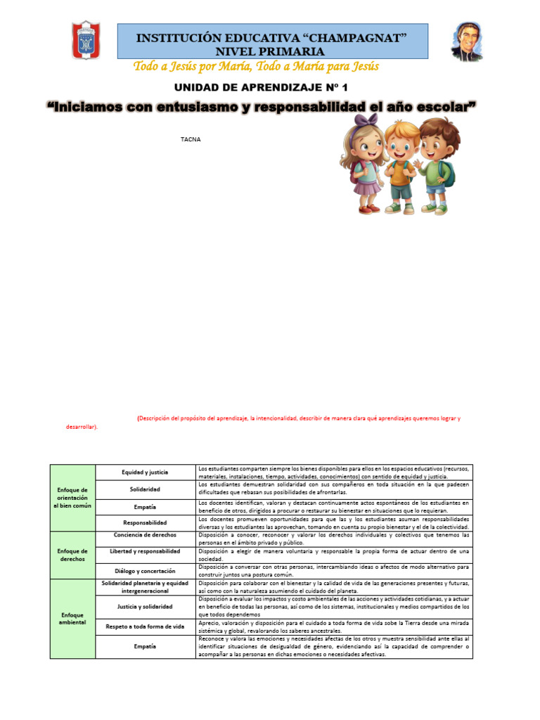 Primera Unidad de Tercer Grado 2025 | PDF | Evaluación | Aprendizaje