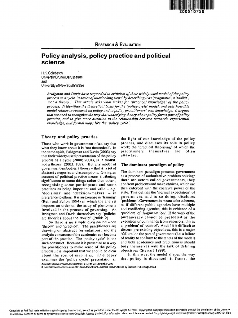 Policy Analysis A JP A 2005 | PDF | Policy | Theory