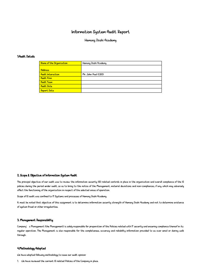 Audit Report Template | PDF | Information Security | Audit