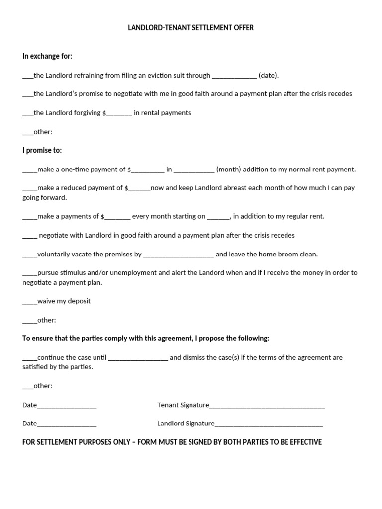 Settlement+Offer+Form+ +Short+on+Rent | PDF