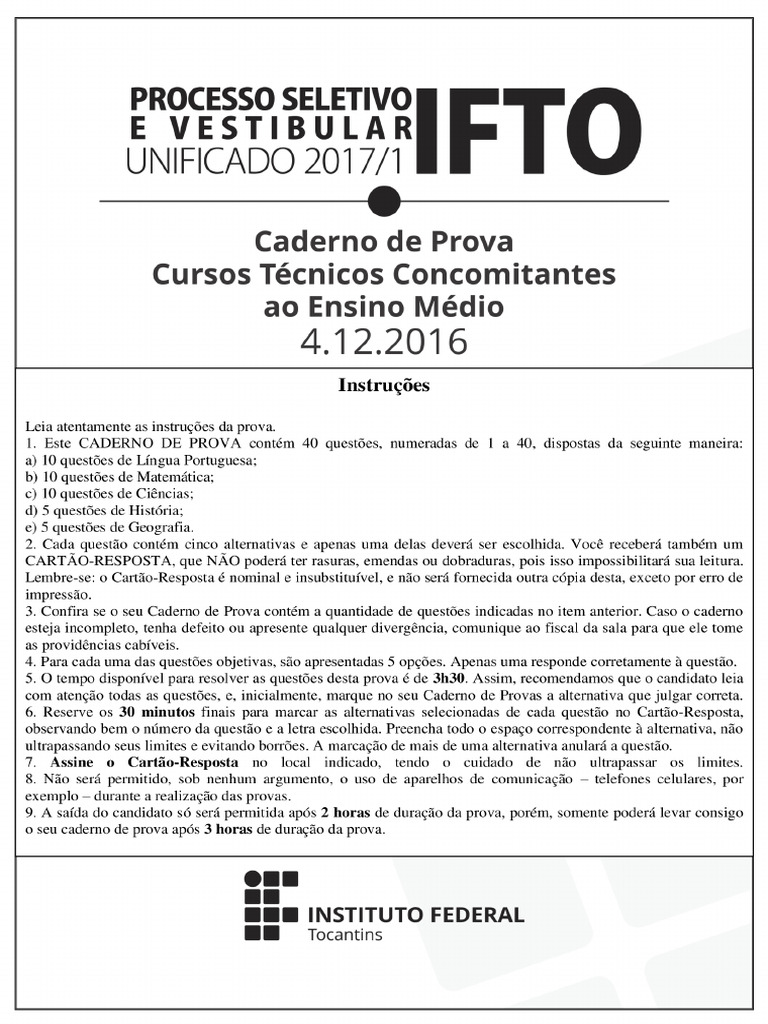 Prova Concomitante 2017 1 | PDF | Brasil | Pronome
