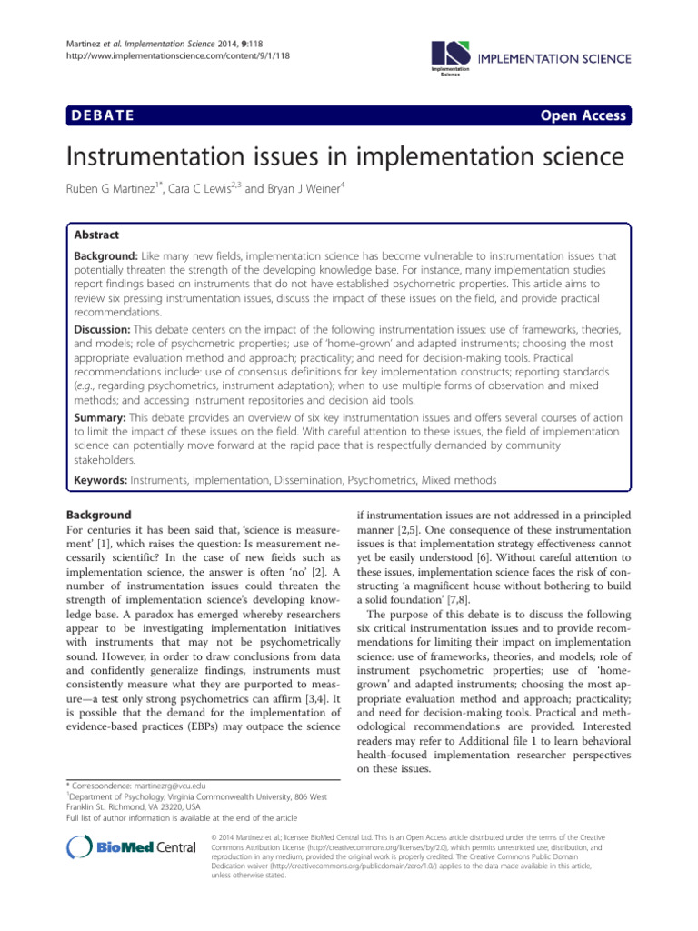 Instrumentation Issues in Implementation Science | PDF | Psychometrics ...