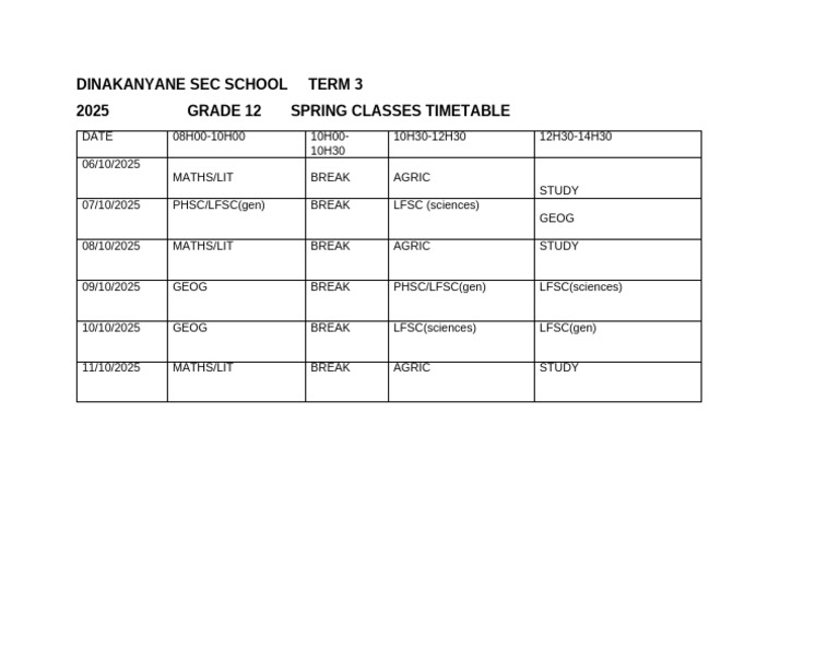 Spring Timetable | PDF