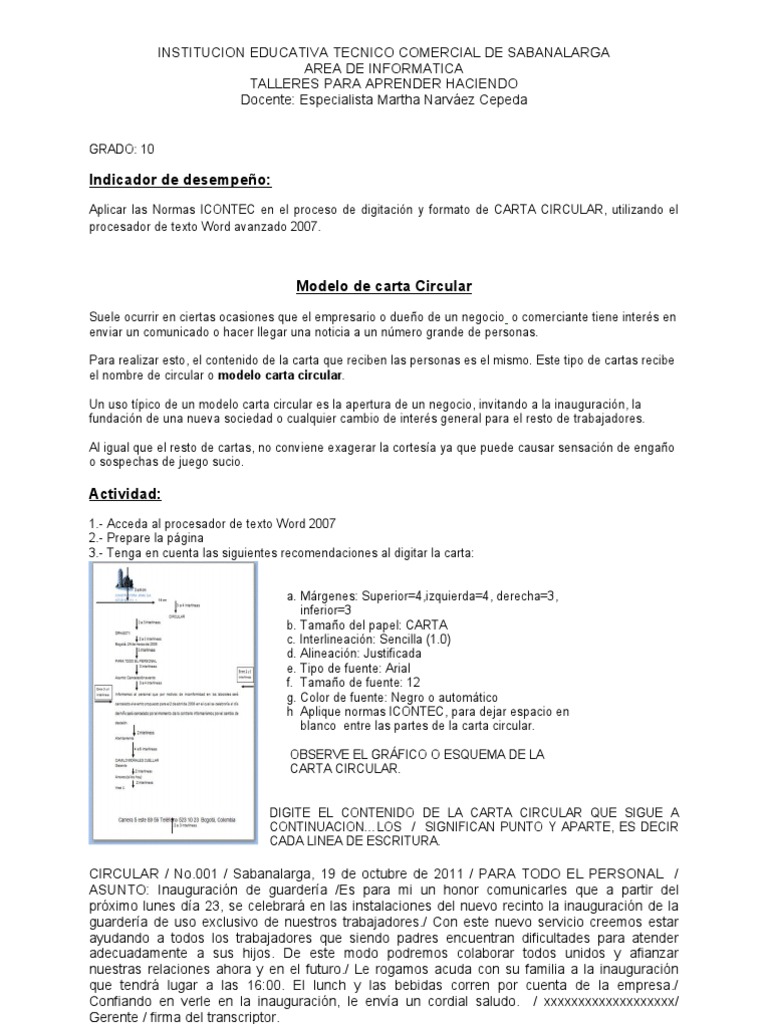 Modelo Carta Circular  Microsoft Word  Unidad central de 