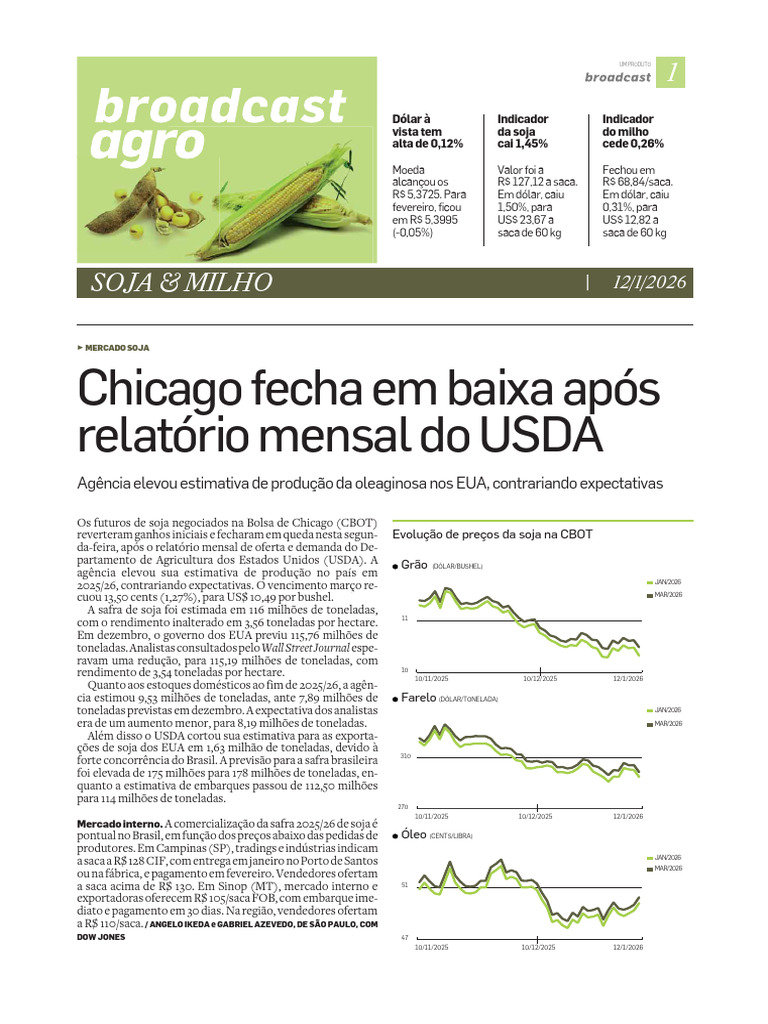 Chicago Fecha em Baixa Após Relatório Mensal Do USDA | PDF | Milho | Irã