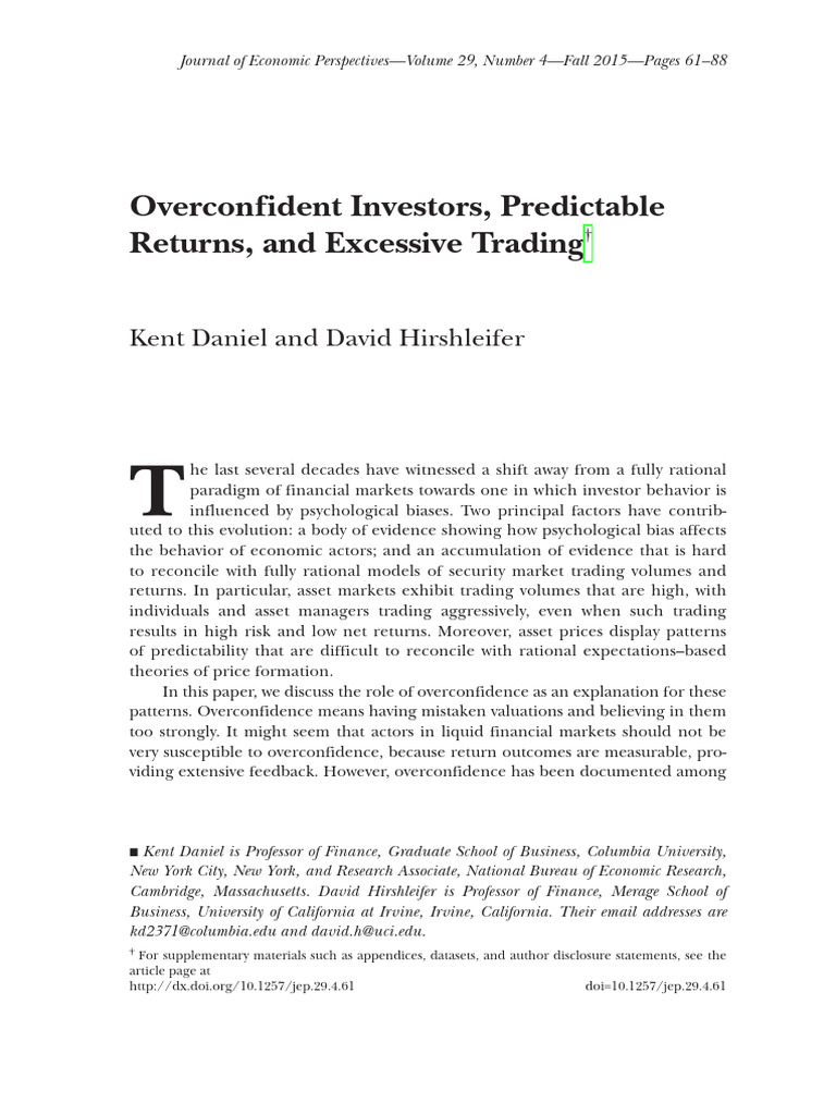Daniel Hirshleifer 2015 Overconfident Investors Predictable Returns and ...