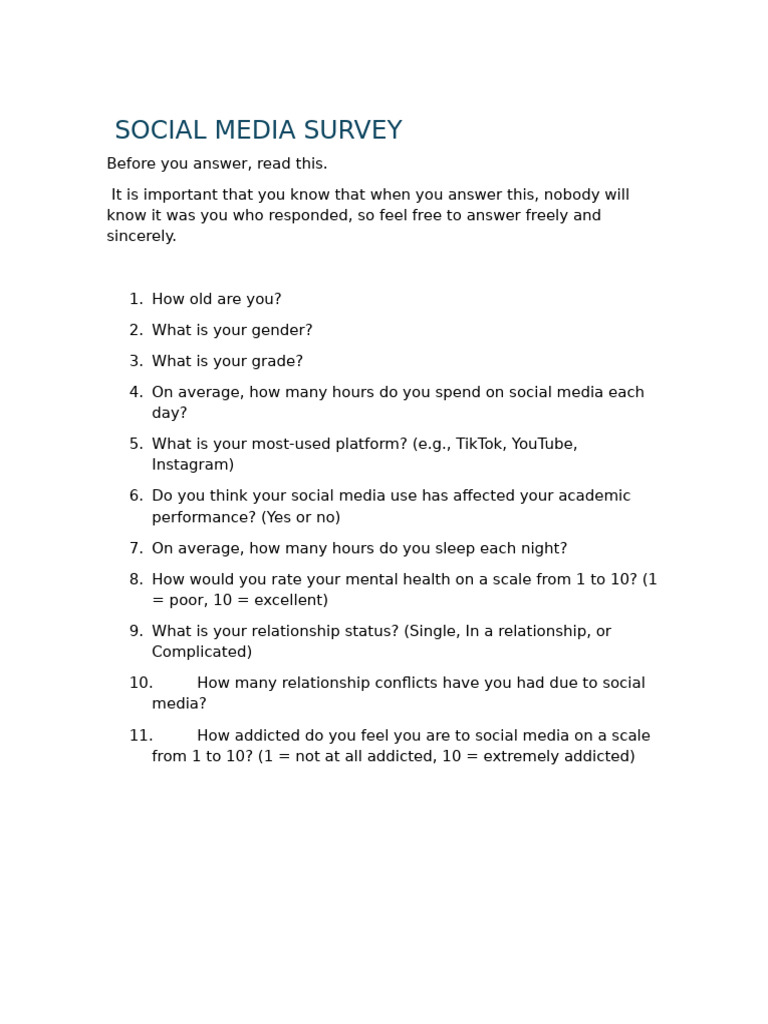 Social Media Survey | PDF