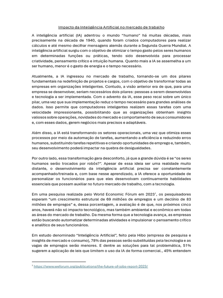 Impacto Da Inteligência Artificial No Mercado de Trabalho | PDF ...