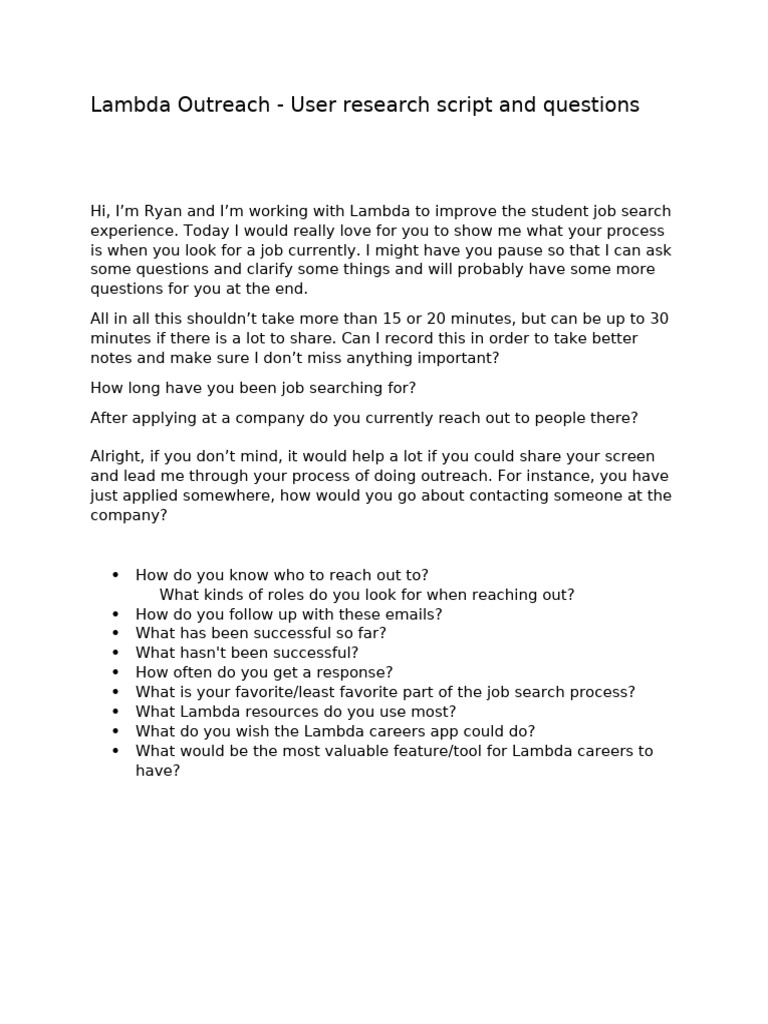 Lambda Outreach Script | PDF