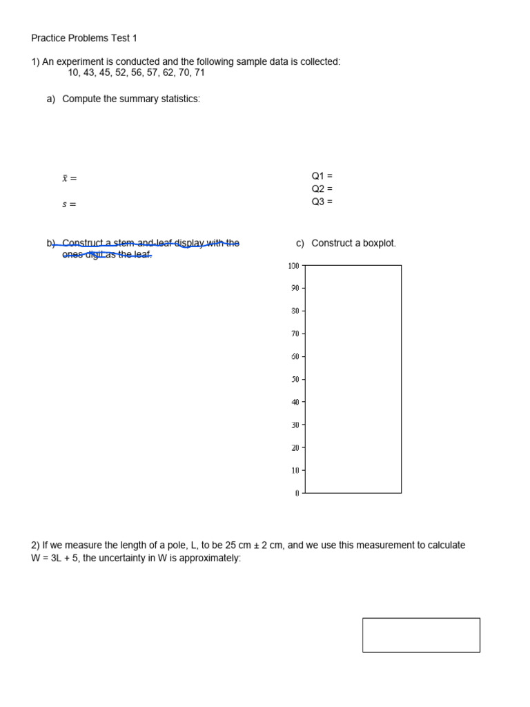 Practice Problems Test 1 | PDF | Uncertainty | Statistical Theory