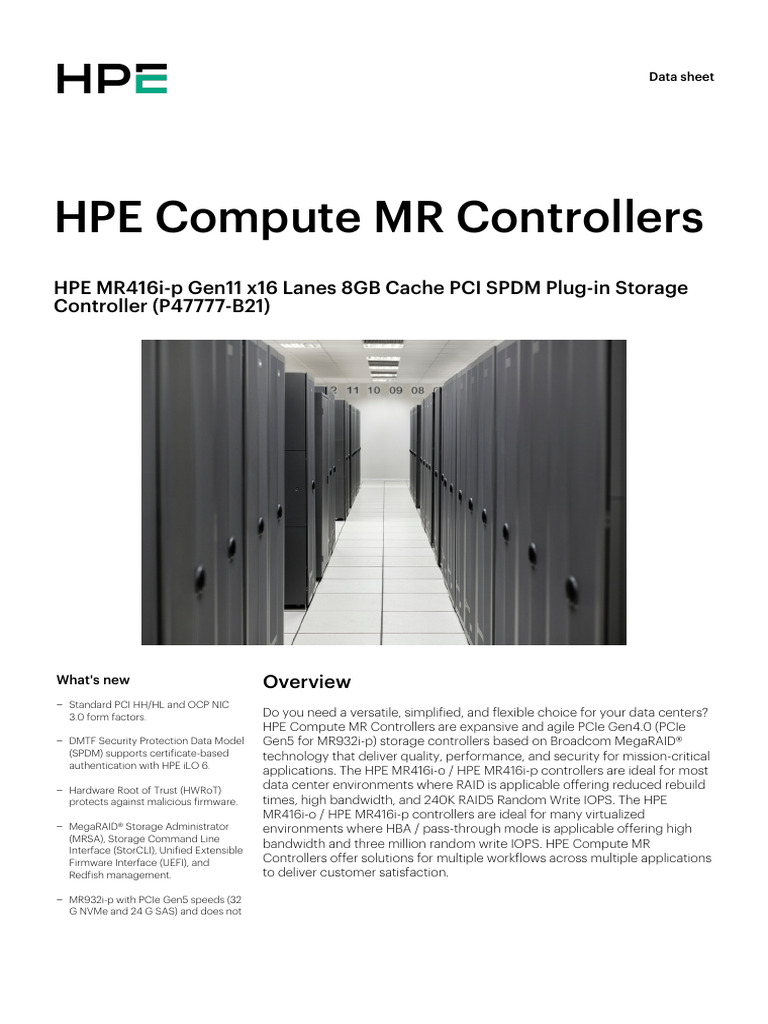HPE MR416i-p Gen11 x16 Lanes 8GB Cache PCI SPDM Plug-In Storage ...