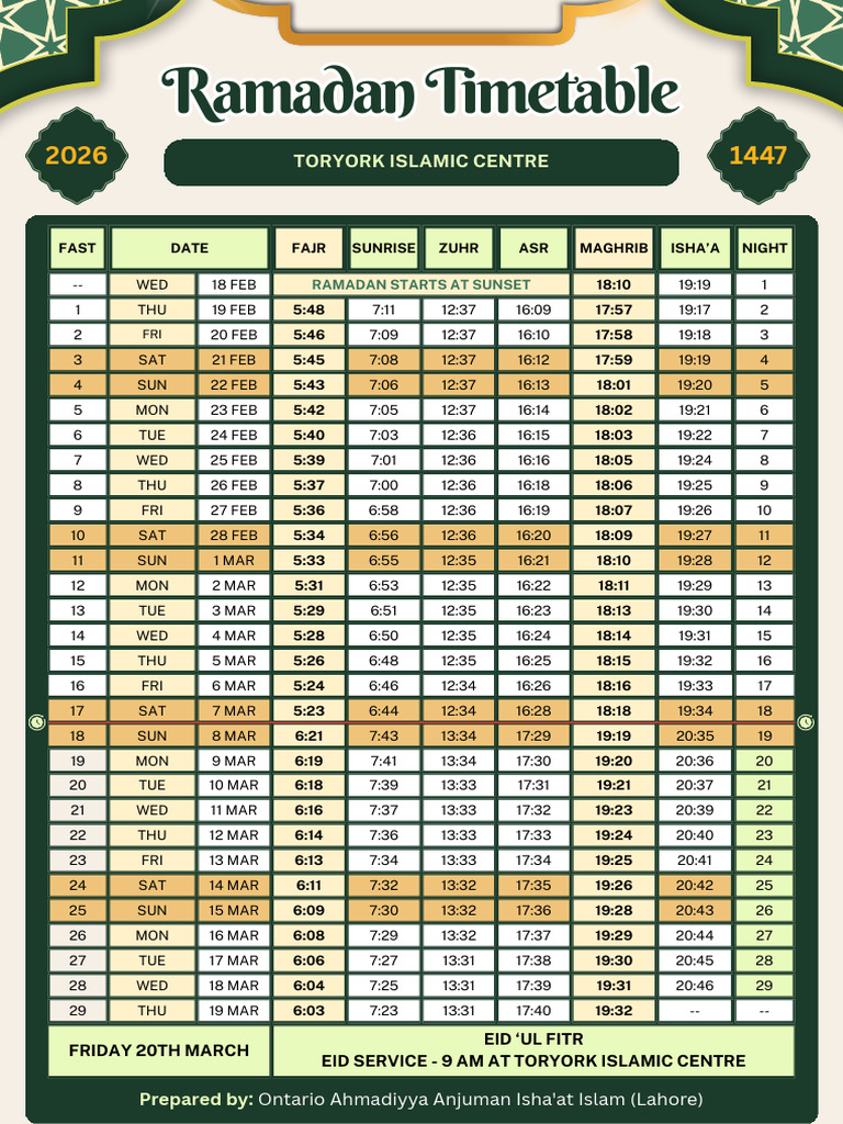 2026 Ramadan Timetable 1447 | PDF
