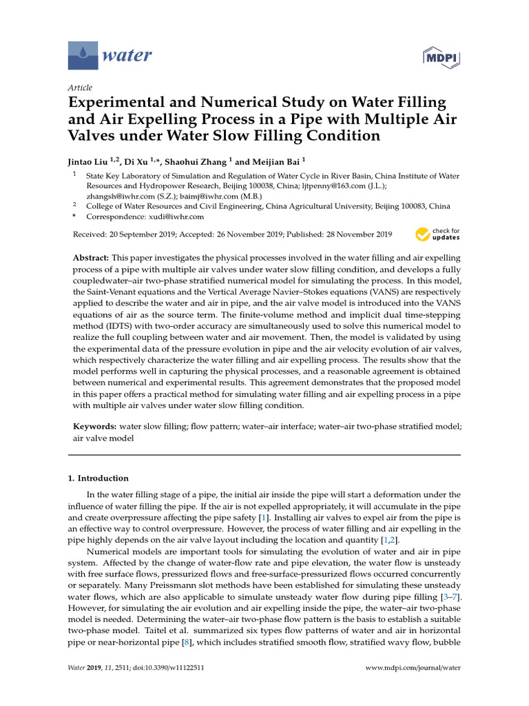 Experimental and Numerical Study On Water Filling and Air Expelling ...