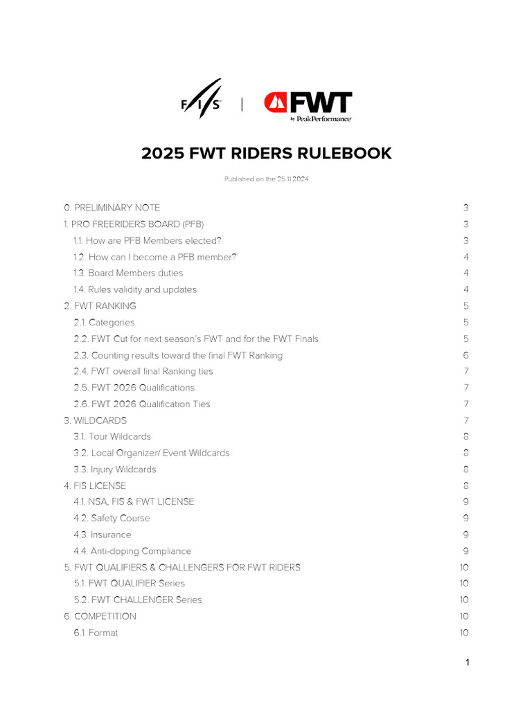 2025 FWT Riders Rulebook Fis Website | PDF